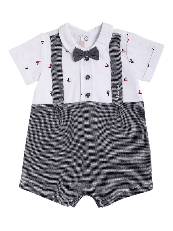 Boys White Short Sleeve Knitted Romper image number 0
